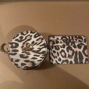 GUESS Pink and Black Leopard Print Key Ring Coin Case with Matching Card Holder